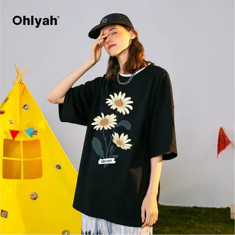 Ohlyah国潮牌设计感小众雏菊印花重磅t恤男女款oversize美式短袖商品大图