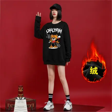 Ohlyah国潮牌2023年本命虎年新款宽松秋冬加绒加厚卫衣女保暖外套商品大图