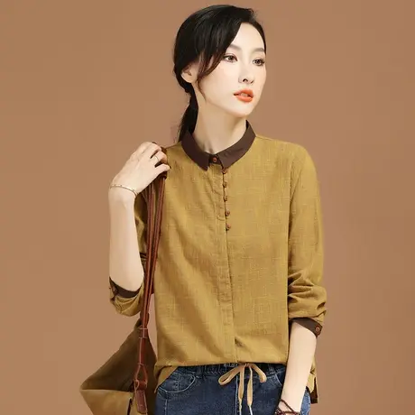 韩潮袭人复古翻领格子衬衫女士秋季上衣2023新款别致小衫长袖衬衣商品大图