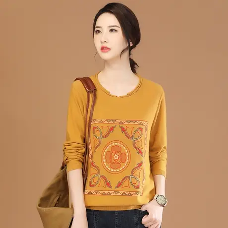 韩潮袭人圆领印花长袖针织衫女2023秋季新款套头毛衣上衣打底衫商品大图
