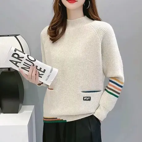 半高领毛衣宽松套头打底衫女秋装2023年新款内搭爆款洋气针织衫女商品大图