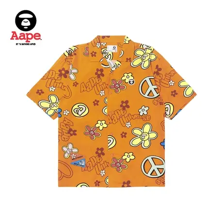 Aape旗舰店男装春夏猿颜字母萌趣刺绣撞色潮流短袖衬衫8446XXK商品大图