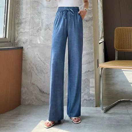 天丝拖地阔腿牛仔裤女春夏2023新款高腰垂感显瘦长裤休闲直筒裤子商品大图