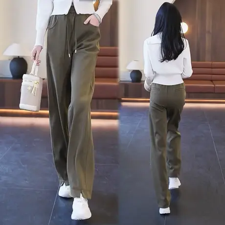 高腰阔腿裤女春秋加长拖地休闲长裤2023年新款宽松显瘦开叉阔腿裤商品大图