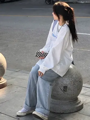 长袖卫衣女薄款春秋小个子宽松oversize潮牌ins小众高街落肩上衣图片