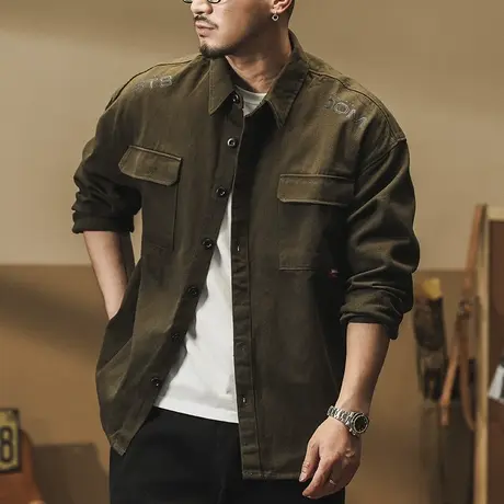 时尚潮流男士衬衫大码春秋工装衬衣外套纯棉舒适美式休闲复古宽松图片