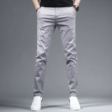 2023夏季新款男士休闲裤浅灰色修身小脚弹力超薄款休闲牛仔裤男商品大图