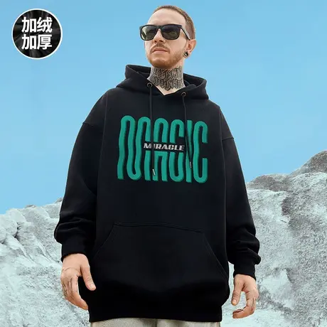 oversize帽衫美式潮牌胖子宽松加绒加肥加大连帽卫衣男2023春秋季商品大图