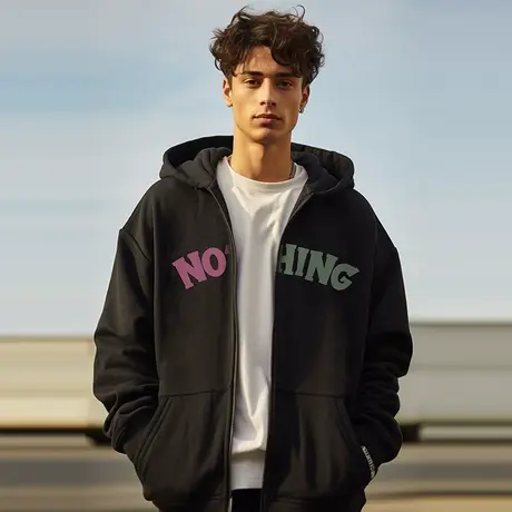 2023加肥加大码男装连帽胖子字母外套拉链卫衣宽松休闲春秋款冬季图片