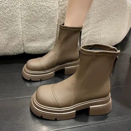 炸街小短靴女2023年春秋单靴新款时尚百搭英伦风马丁靴短筒瘦瘦靴图片