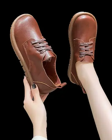 软底棕色小皮鞋女鞋英伦夏平底鞋子单鞋职业上班久站不累脚工作鞋图片