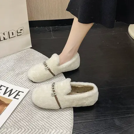豆豆鞋女温柔配裙子孕妇鞋2023新款秋冬季新款水钻轻便软底平底鞋图片