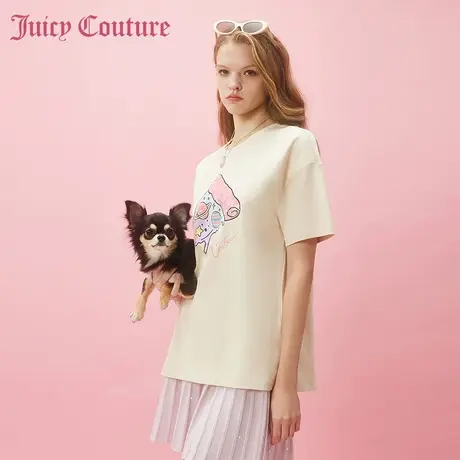 Juicy Couture橘滋2024早春日穿搭新款女装刺绣印花阔版女士T恤商品大图