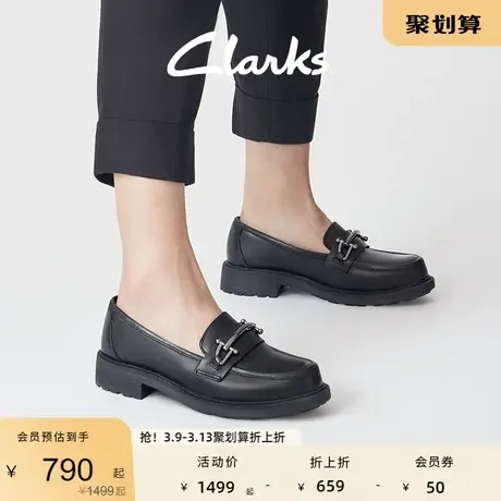 Clarks其乐女鞋乐福鞋女春夏黑色厚底皮鞋百搭通勤鞋金属饰品单鞋图片
