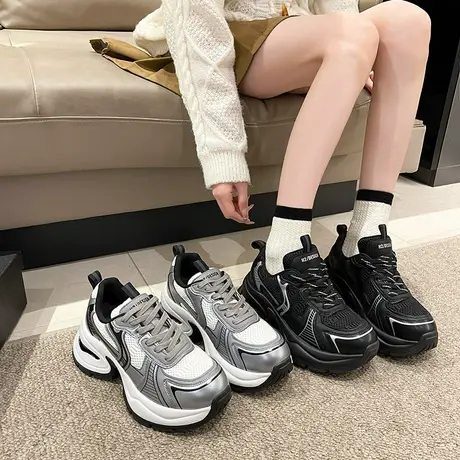 老爹鞋女2024年春秋季新款轻便透气潮流时尚休闲鞋厚底圆头运动鞋商品大图