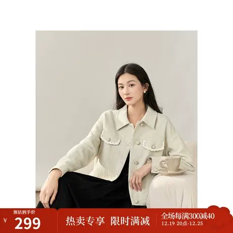 茵曼文艺格子肌理翻领落肩袖短外套2023秋女装新款宽松不挑人上衣商品大图