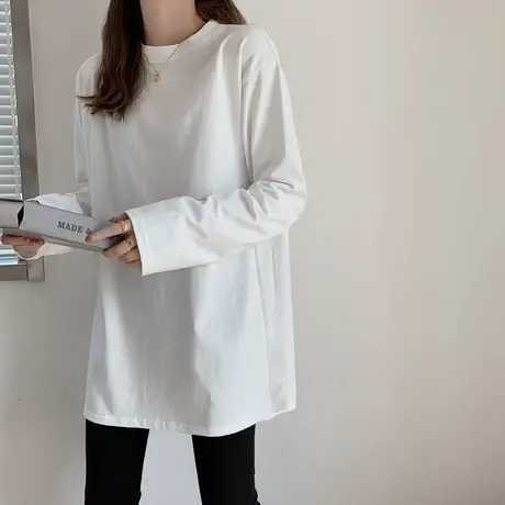 加厚磨毛长袖T恤女春秋冬季2023新款德绒洋气内搭白色打底衫上衣商品大图