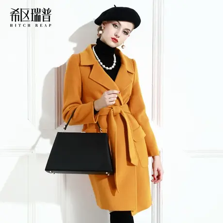 希区瑞普双面羊毛呢大衣女黄色无羊绒中长款外套欧美新款商品大图