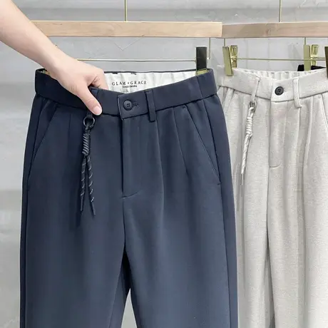 毛呢裤男冬季厚款高端商务直筒西裤修身休闲长裤男士裤子秋冬新款商品大图