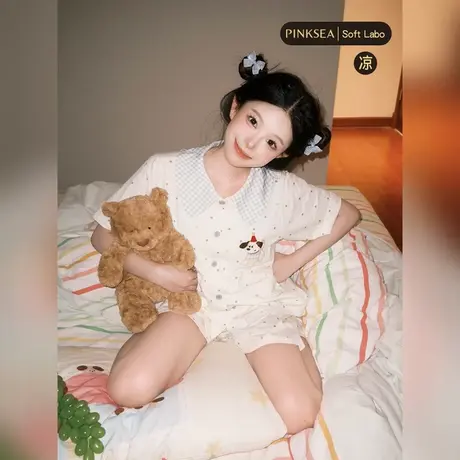 睡衣女款薄款凉感纯棉夏季短袖套装2025新款可爱小狗女士家居服商品大图