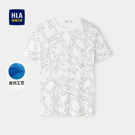 HLA/海澜之家丝光工艺短袖T恤25春夏新款圆领提花时尚个性上衣男商品大图