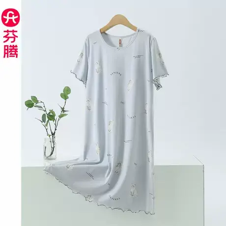 芬腾纯棉睡裙女夏季薄款短袖大码可爱睡衣2025新款全棉女款连衣裙商品大图