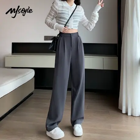 MJ STYLE窄版直筒阔腿裤女2025爆款显瘦高腰垂感显瘦西装休闲裤图片