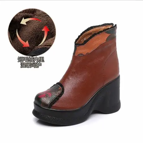 民族风厚底增高真皮加绒保暖短靴女2025新款时尚女靴软底坡跟女鞋商品大图