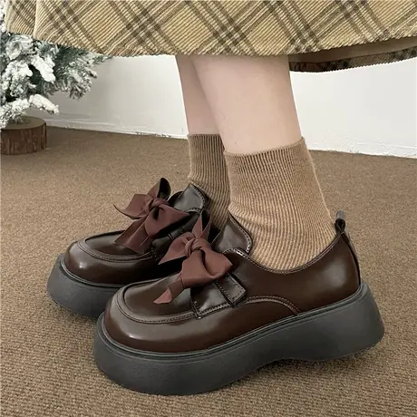 英伦风小皮鞋女2023秋季新款日系蝴蝶结松糕厚底春秋百搭玛丽珍鞋商品大图