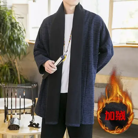 加绒加厚冬季新款男士风衣中国风汉服开衫披风大码保暖潮男装外套商品大图