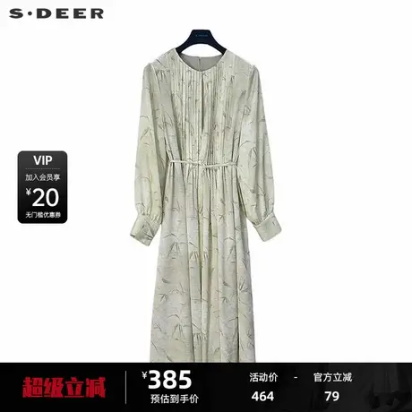 sdeer圣迪奥女装优雅圆领风琴褶收腰印花连衣裙S243Z1297图片