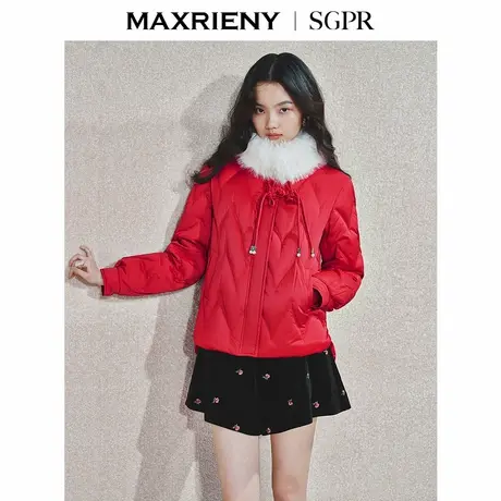 【商场同款】MAXRIENY中式优雅复古撞色毛领羽绒服24冬新年红外套商品大图