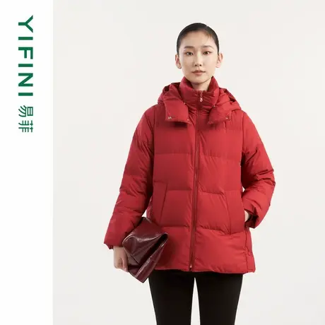 [专柜同款]Yifini/易菲本命年白鹅绒保暖加厚宽松短款羽绒服女冬商品大图