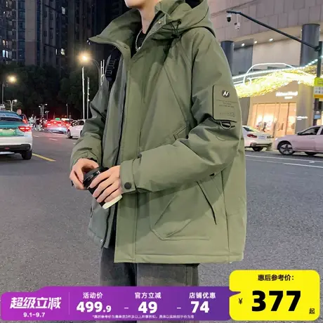 唐狮2024冬季新款羽绒服男连帽短款工装大口袋加厚保暖青少年外套商品大图