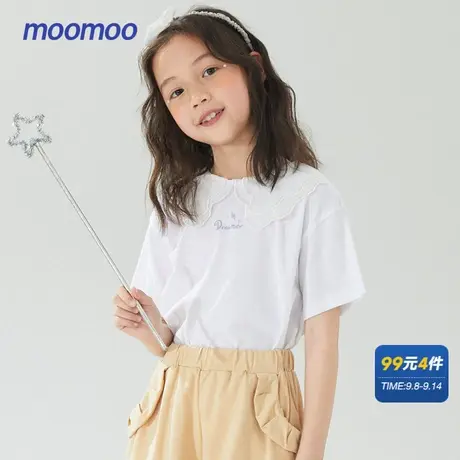 美特斯邦威童装短袖T恤女童夏时尚甜美翻领拼接可爱T恤商品大图