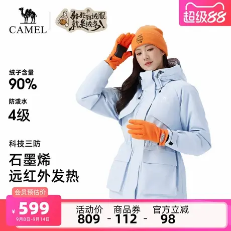 骆驼女装三防羽绒服收腰冬季新款防泼水防风加厚保暖派克羽绒外套商品大图