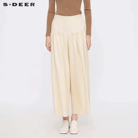 sdeer圣迪奥女装25年新品OL风高腰插袋压褶阔腿长裤S253Z0808商品大图