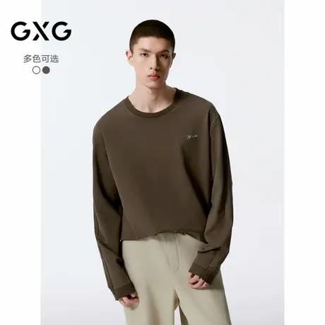 GXG男装 双色基础设计宽松圆领长袖T恤男士 24秋季品G24X343002图片