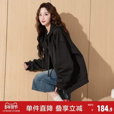 唐狮2026秋冬女外套女士连帽卫衣休闲上衣高级感时尚夹克外套女潮商品大图