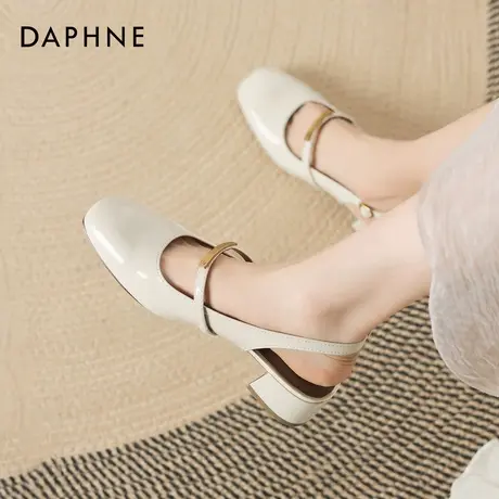 达芙妮浅口凉鞋女2026新款夏季小皮鞋粗跟法式玛丽珍鞋女红色单鞋图片