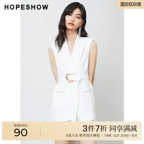 红袖outlets系带翻领无袖马甲hopeshow2022夏新款显瘦小个子外套商品大图