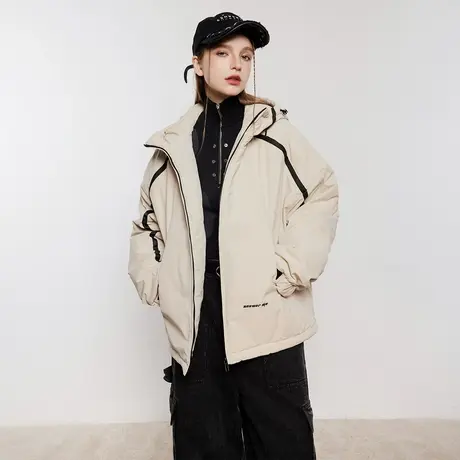 潮牌复古棉服女夹棉冬季连帽外套2023新款宽松oversize棉衣商品大图