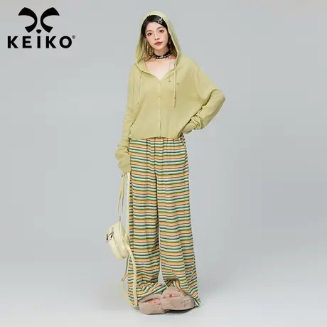 KEIKO【5色】心形刺绣连帽针织衫女短款2023秋季纯色薄款长袖开衫商品大图