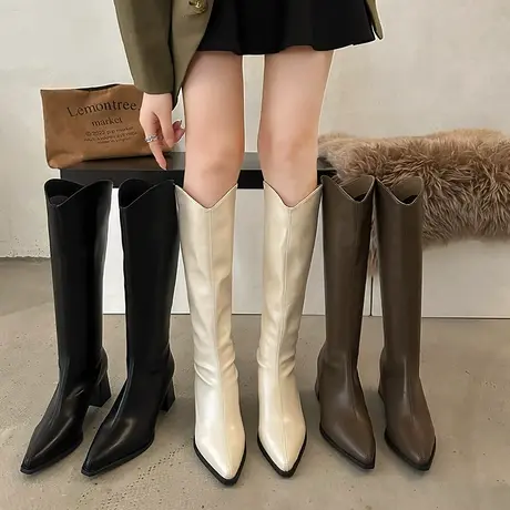 靴子女2023新款秋冬新款v口时装显瘦尖头长筒靴爆款ins韩系骑士靴图片