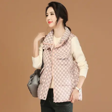 新品8.5折】时尚立领棉衣马甲宽松百搭格子加厚坎肩外套图片