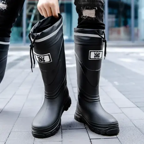 耐磨高端雨靴厚底厨房工作鞋钓鱼胶鞋软雨鞋男士高筒水鞋防滑防水商品大图