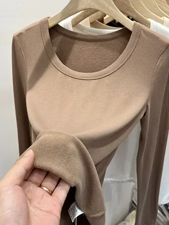 德绒低领打底衫女秋冬内搭修身显瘦百搭加厚薄绒保暖长袖t恤上衣商品大图