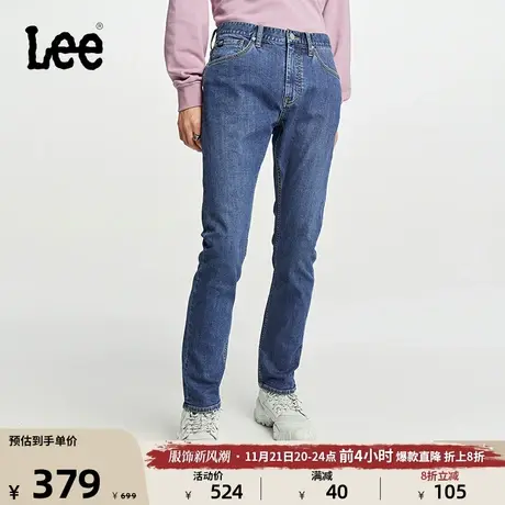Lee23秋冬新品709修身锥形磨毛男中蓝色保暖牛仔裤潮LMB100709101图片