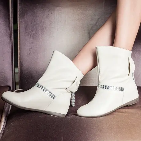 真皮新款短靴女全牛皮秋冬平底靴牛皮靴子女靴马丁靴内增高短靴女图片