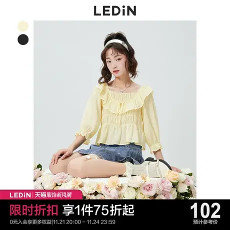 乐町甜美荷叶边上衣休闲夏季新款雪纺上衣女宽松超仙图片